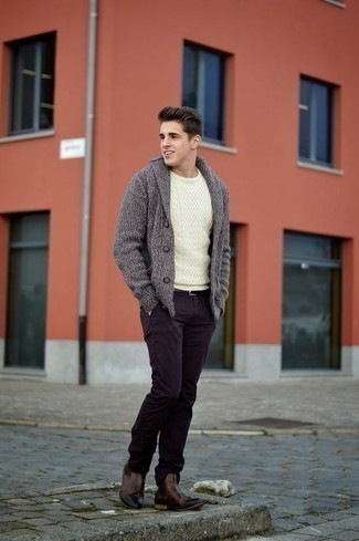 Charcoal Cardigan Outfits For Men: 