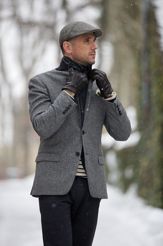 Navy and White Polka Dot Scarf Outfits For Men: 