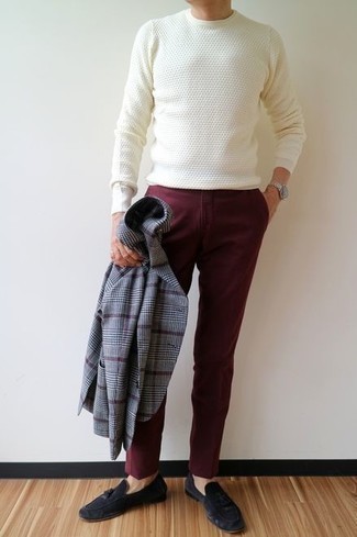Burgundy Chinos with Tassel Loafers Outfits: 