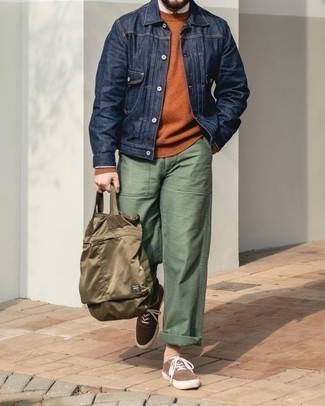 Brown Canvas Low Top Sneakers Fall Outfits For Men In Their 30s: 