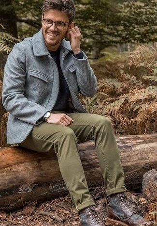Charcoal Wool Field Jacket Outfits: 