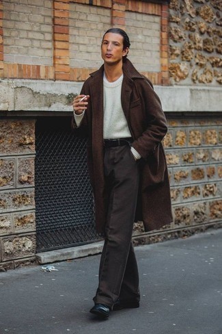 Dark Brown Overcoat Outfits: 