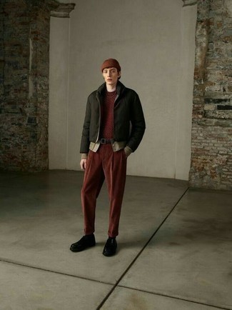 Burgundy Corduroy Chinos Outfits: 
