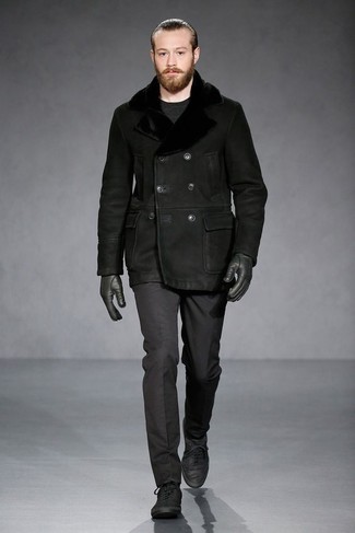 Black Leather Gloves Outfits For Men: 