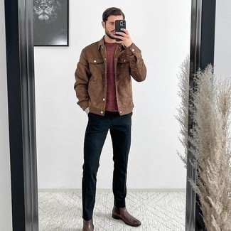 Brown Shirt Jacket Outfits For Men: 
