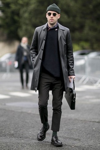 Black Leather Trenchcoat Outfits For Men: 