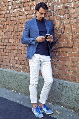Blue Linen Blazer Outfits For Men: 
