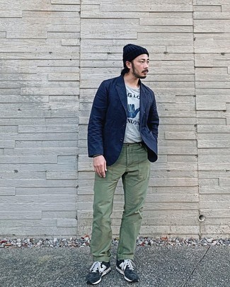Navy Beanie Outfits For Men: 