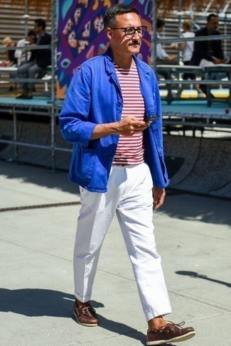 Blue Cotton Blazer Outfits For Men: 