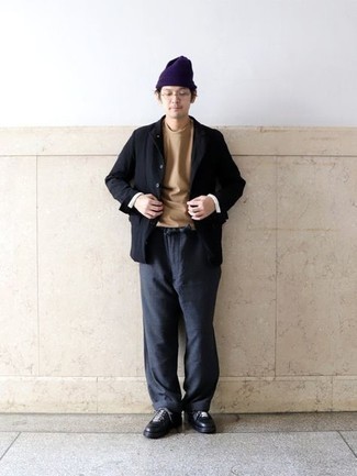 Light Violet Beanie Outfits For Men: 