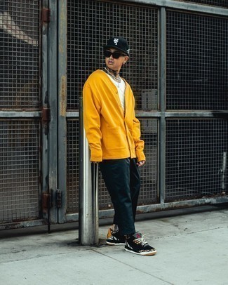 Mustard Cardigan Outfits For Men: 