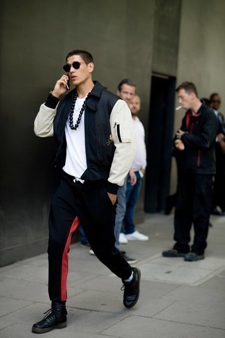 Black Leather High Top Sneakers Outfits For Men: 