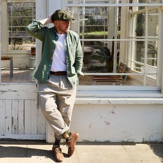 Olive Flat Cap Outfits For Men: 