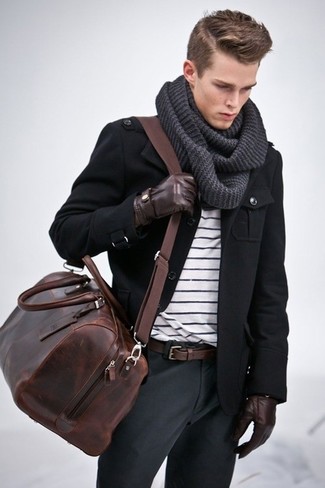 Brown Leather Gloves Outfits For Men: 