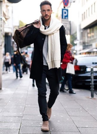 White Scarf Outfits For Men: 