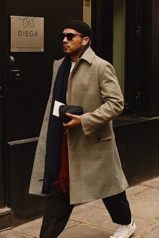 Camel Check Overcoat Outfits: 