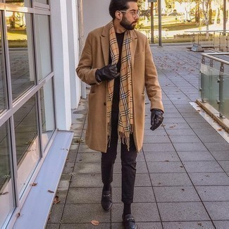 Tan Plaid Scarf Outfits For Men: 