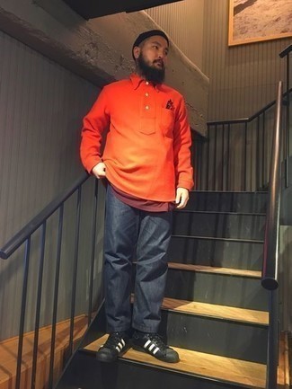 Orange Polo Neck Sweater Outfits For Men: 