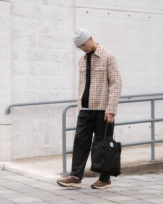 Multi colored Check Shirt Jacket Outfits For Men: 