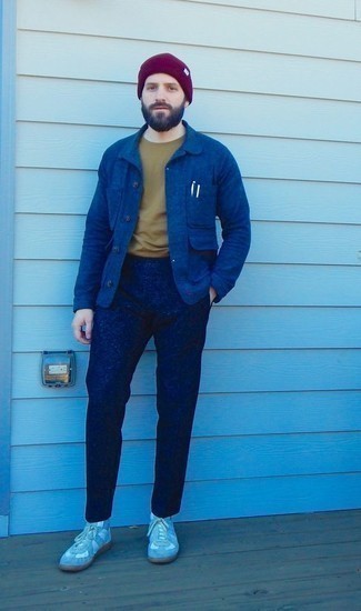 Blue Shirt Jacket Outfits For Men: 