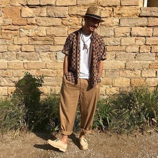 Brown Straw Hat Outfits For Men: 