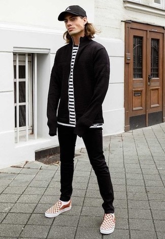 Black Zip Sweater Outfits For Men: 