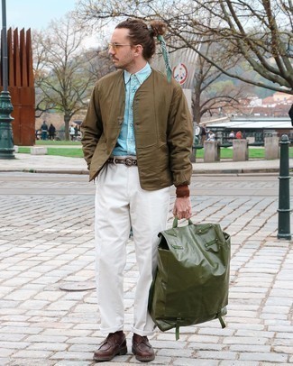 Olive Canvas Backpack Outfits For Men: 
