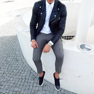 Charcoal Wool Chinos Outfits: 