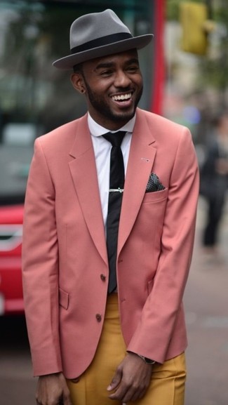 Hot Pink Blazer Outfits For Men: 