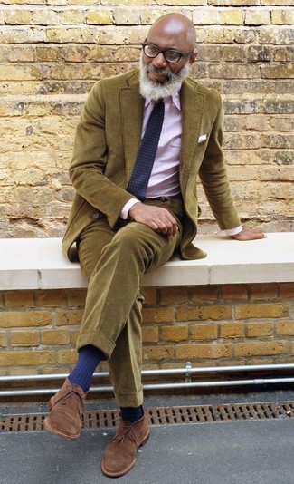 Olive Corduroy Chinos with Olive Corduroy Blazer Outfits: 