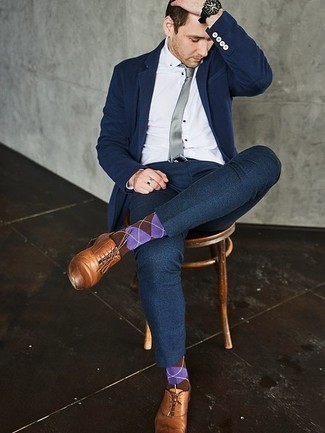 Brown Argyle Socks Outfits For Men: 