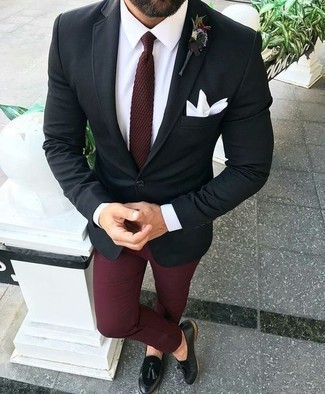 Burgundy Chinos with Tassel Loafers Outfits: 