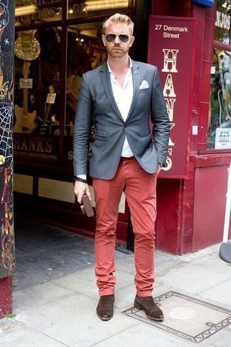 Navy Blazer with Red Chinos Outfits: 