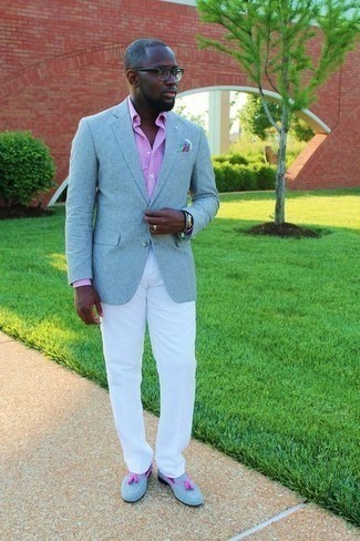 Light Blue Suede Tassel Loafers Outfits: 