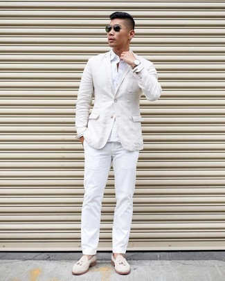 White Linen Blazer Outfits For Men: 