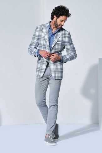 White and Blue Blazer Outfits For Men: 