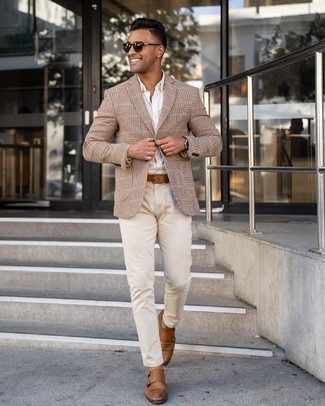 Beige Chinos with Double Monks Outfits: 