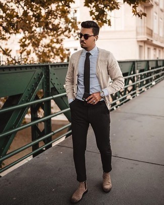 Dark Brown Polka Dot Tie Outfits For Men: 
