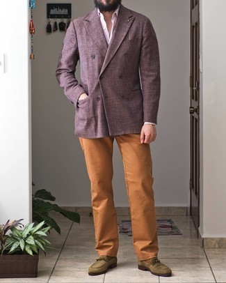 Purple Double Breasted Blazer Outfits For Men: 