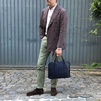 Dark Brown Double Breasted Blazer with Chinos Outfits: 