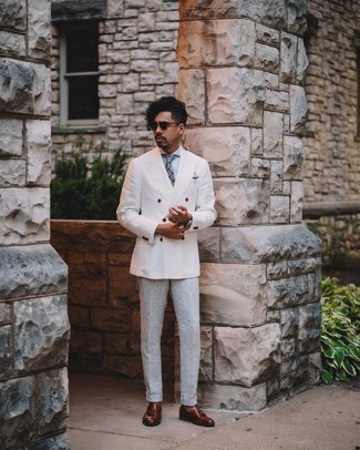 White Double Breasted Blazer with Chinos Outfits: 