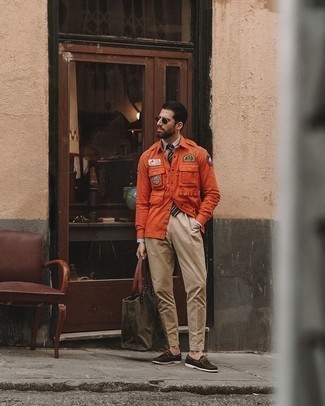 Orange Military Jacket Outfits For Men: 