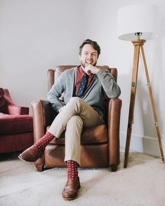 Red Polka Dot Socks Outfits For Men: 