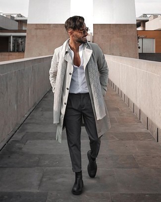 Grey Print Scarf Outfits For Men: 