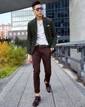 Dark Green Corduroy Blazer Outfits For Men: 