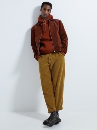 Dark Brown Corduroy Harrington Jacket Outfits: 