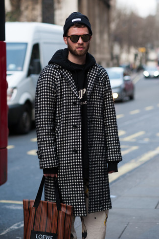 Black and White Check Overcoat Outfits: 