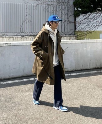 Blue Print Baseball Cap Outfits For Men: 