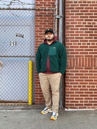 Dark Green Zip Sweater Outfits For Men: 
