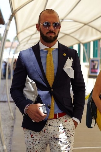 Yellow Knit Tie Outfits For Men: 